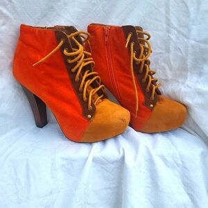 Orange and Brown Women's Ankle Boots